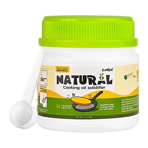 LaSyL Natural Cooking Oil Solidifier Powder, Harden Up to 2.25 Gallon of Fry Oil Away from Mess, 100% Plant-Based Oil Hardener for Disposal, Value Pack 12 Oz Cover