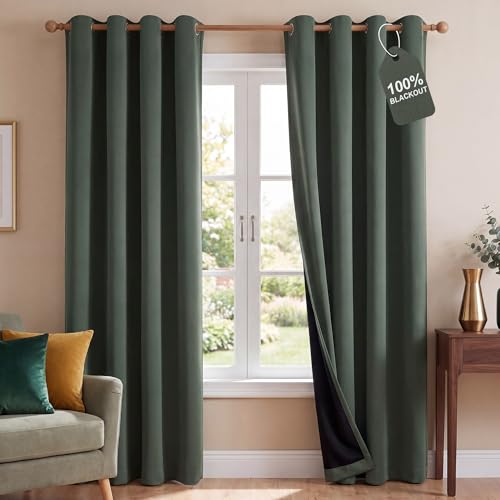 Image of NICETOWN 100% Blackout Curtains 84 inches Long, Pair of Energy Smart & Noise Blocking Out Drapes for Baby Room Window, Thermal Insulated Guest Room Lined Window Dressing(Dark Mallard, 52 inches Wide)
