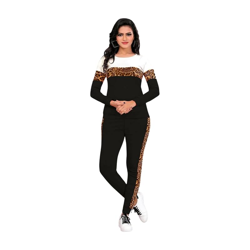 Women's Cotton Blend Tiger Print Tracksuit Set with Round Neck Full Sleeve Straight Length Relagur Fit and Drawstring Closure Pant Co-ord Set For Women|-image-47