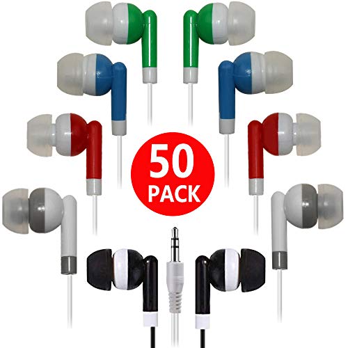 Bulk Earbuds 50 Pack Multi Colored for Classroom,HONGZAN Wholesale Earbuds Headphones Earphones