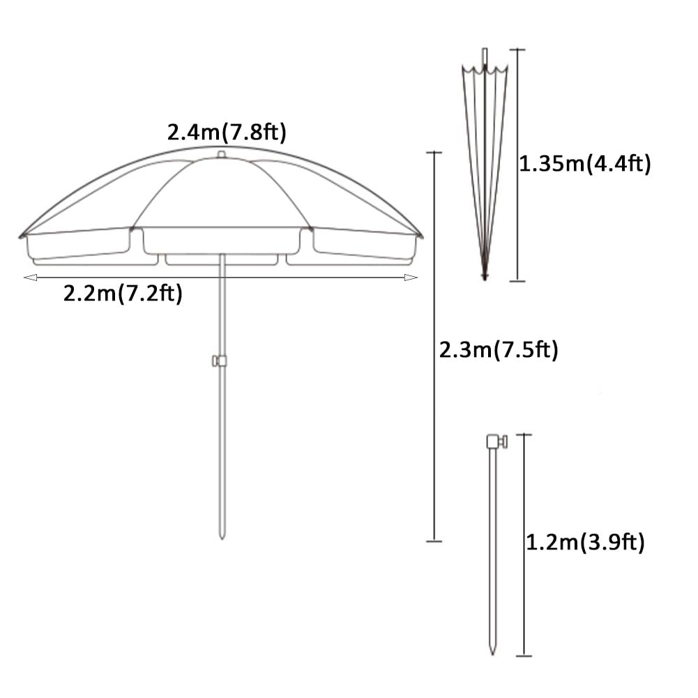 Parasol Ogrodowy z Regulacją Wysokości, Duży Okrągły Parasol na Taras/Plażę/Basen, 2.4m (Color : Bleu)