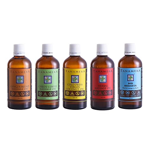 Tanamera Natural Herbal Massage Oil And Vco Bundle Set Of 5 • Vegan Certified • Halal • Virgin Coconut, Green Coffee, Herbal, Basil, And Ginger Blend #TOP10