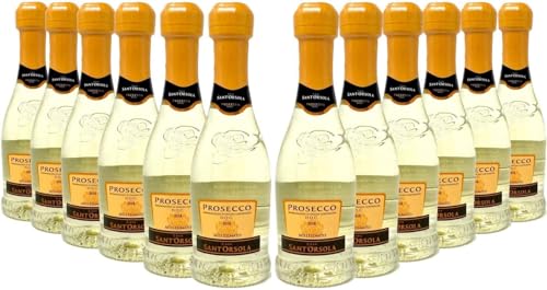 Sant'Orsola - Mini Bottiglie Prosecco D.O.C. Millesimato Extra Dry, da Uva Glera, Gusto Fresco con Note Fruttate, 12x200 ml