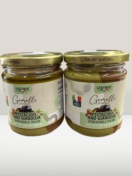 Pistachio Gianduia Spread 7.05 oz (200g) – Luscioux – Pack of 2 Spreadable Creams from Italy