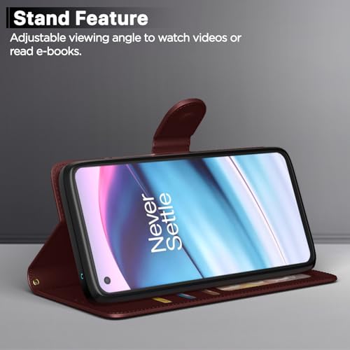 Image of Pikkme OnePlus Nord Ce 5G Flip Cover Leather Finish | Inside TPU with Card Pockets | Wallet Stand and Shock Proof | Complete Protection Flip Case (Brown)