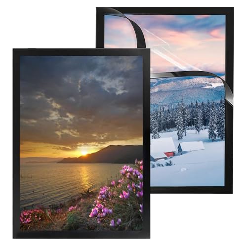 Diamond Painting Marco, 2 Piezas Marco de Foto Magnético Autoadhesivo, 30 x 40 cm Marcos Magnéticos, Autoadhesivos con Cierre Magnético, Marcos Autoadhesivos, para Decoración de Paredes(Negro)