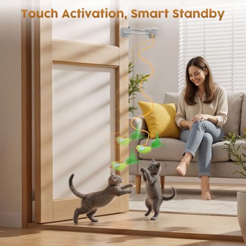 Image of Interactive Cat Toys for Indoor Cats: Automatic Flying Bird Feather Wand Chase Exercise Enrichment Stimulation, USB Rechargeable Durable Safe Hanging Toy for Bored Kittens Adult Multi Cat Households
