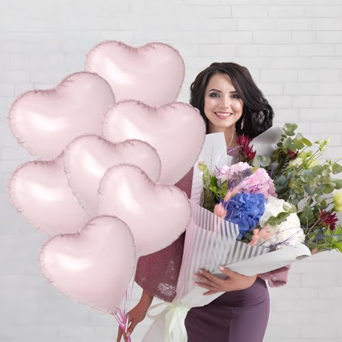 Image of Pink Heart Ballloons,18 Inch Pastel Pink Foil Love Heart Shaped Balloons 12Pcs Baby Pink love balloon for Anniversary Wedding Engagement Birthday Party Baby Shower Decorations