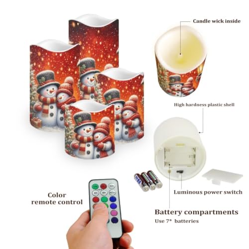 Image of Christmas Snowman Couple Flameless Candles Set of 4