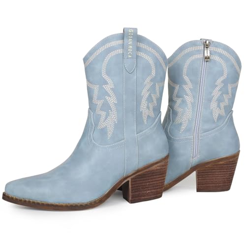 Western Cowgirl Ankle Boot for Women with Embroidered Comfy Fashion Vintage Boot Wide Calf Horse Riding Pointed Toe Cowgirl Short Booties