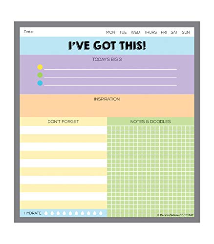 Carson Dellosa Motivational To-Do List Notepad—5.75 x 6.25 Paper Stationery With Days of the Week, Checklist, Reminders, Notes, Daily Organizer (50 sheets)