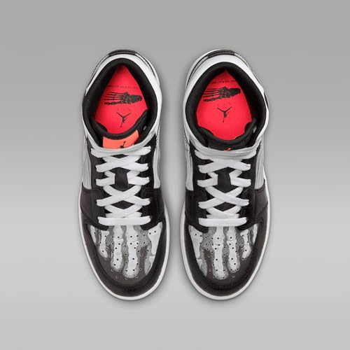 Air Jordan 1 Mid Sneaker School Big Kids' Shoes (HF3210-001, Black/Total Crimson/White/Ice Blue) Size 6.54