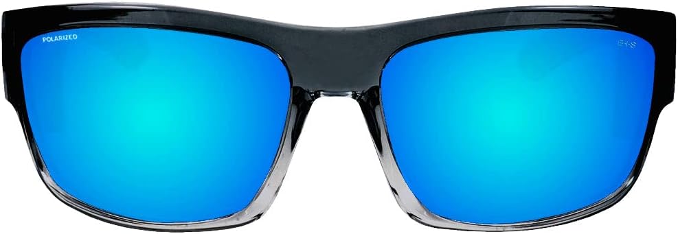 BOMBER Safety Glasses for Men, 2-Tone Smoke Frame, Ice Blue Mirror Polarized Safety Lens with Non Slip Foam Lining - TR114ICE