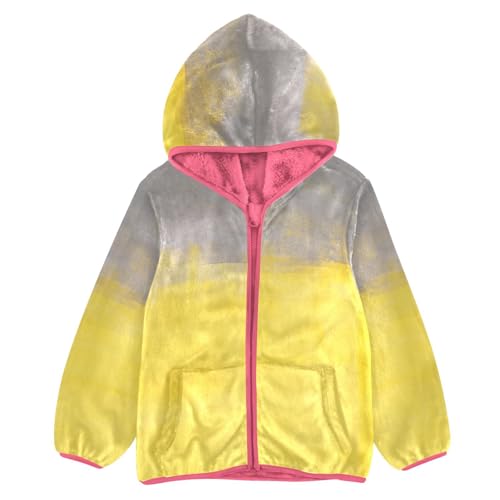 GuoChe Yellow Grey Abstract Girls Sherpa Jacket With Hood