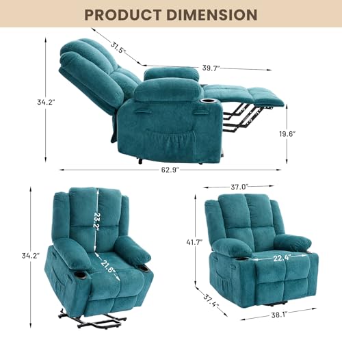 Image of Oversized Power Lift Recliner Chair for Elderly, 135 Lay Flat Electric Recliner with Massage & Heat, Stand Assist Lift Chair with 2 Cup Holders for Living Room,Blue