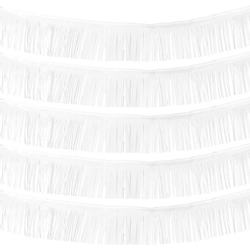Image of 5 Pack 10 Feet White Fringe Garland Foil Fringe Garland Metallic Tinsel Streamers Fringe Backdrop Banner for Parade Floats Birthday Party Decorations Halloween Christmas Decoration (White)