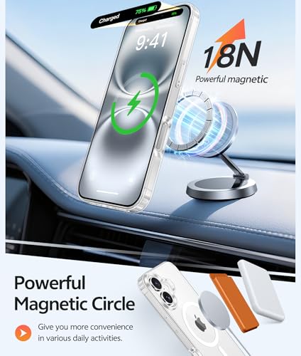 Image of FNTCASE for iPhone 16 Case: [Compatible with Magsafe] [Screen Protector] Anti Yellowing Transparent Clear Magnetic Phone Cover - Military Grade Shockproof Drop Proof Protective Cases - Clear