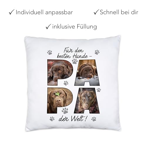 Kiddle-Design Hundepapa Kissen mit Foto und Namen personalisiert - Hundekissen Fotokissen für Hundebesitzer Hundeliebhaber - Papa Geschenk Vatertag & Geburtstag Herrchen - 40x40cm inkl. Füllung