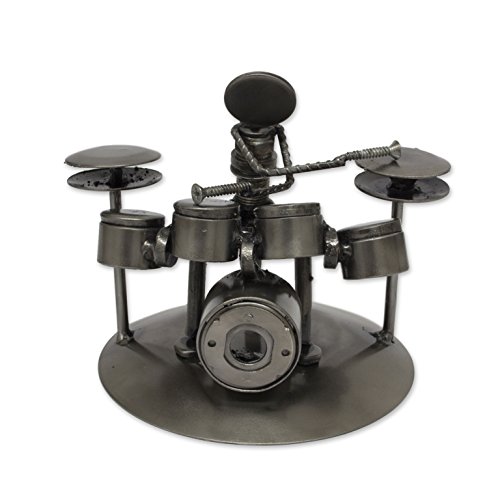 NOVICA Rustic Upcycled Auto Parts Musician Statuette, Rustic Drummer', Metallic