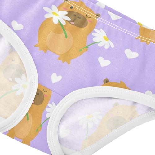 Cotton Girls Underwear Toddler Cute Capybaras Daisies Purple Panties for Girl Print Undies Kids Briefs 2t4
