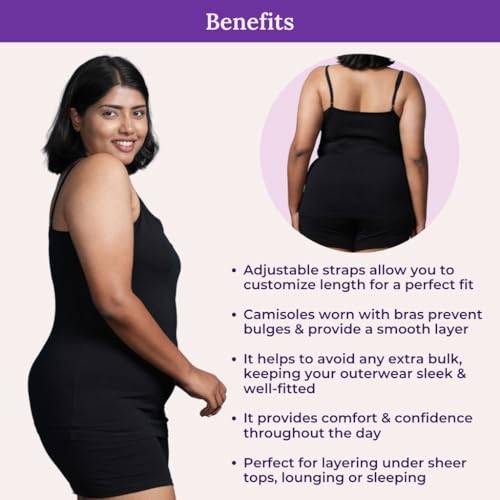 Image of Adira | Plus Size Camisole for Women | Plus Size Camisole | Soft Adjustable Shoulder Elastic | Layering Under Sheer Tops, Shirts & T-Shirts | Offers Full Coverage | Pack of 1