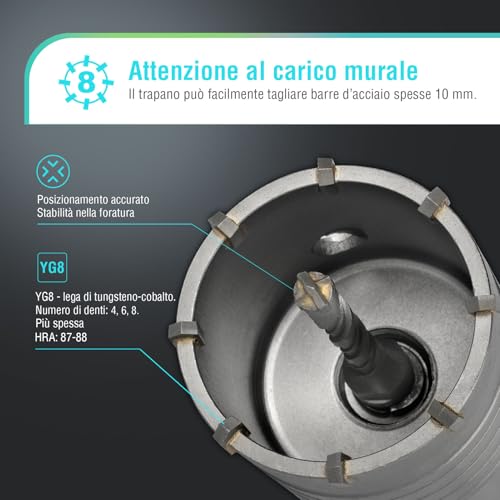 Miniatura 3 de Binota Kit De Sierra Perforadora Para Hormigón, Brocas Circulares, Sierra Perforadora, Para Hormigón, Cemento, Pared De Ladrillo, Mampostería De Piedra, 30, 50 Y 65 Mm