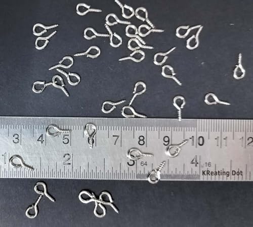 Image of 50 Pcs Nickel Silver Screw Eye Pins 5x10mm with 50 Jump Rings | Eyelets Screw Threaded Clasp Hooks for Making Pendants, Beads, Jewellery Findings DIY Craft (KRBNS-50)