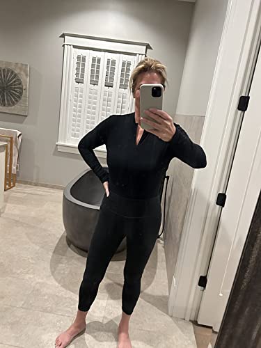 BUENOS NINOS Sexy Body für Damen mit Reißverschluss vorne, Stehkragen, kurze Ärmel/lange Ärmel, gerippter Body, schwarz 2, XXL