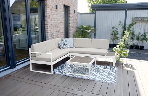 bellavista Lounge Lima - Gartenmöbel-Lounge - Terrassenlounge - Möbelset für den Außenbereich - Stellmaß 192 x 249cm - pulverbeschichtete Alurahmen - weiß - 3 teilig - mit Sitz- und Rückenkissen
