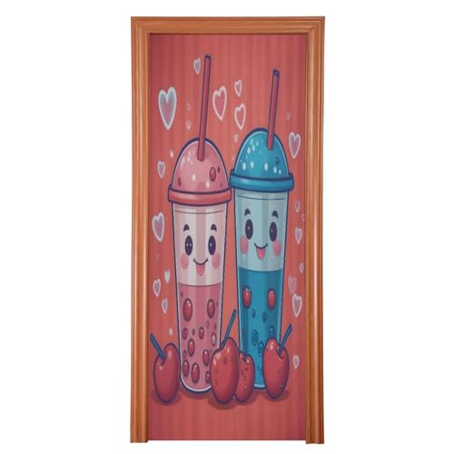 FLildon Valentines Drink Heart Cherry Fruit Door Cover Decoration, Party Accessory Porch Decor for Festive Ornament Room Door Covers 32 x 79 Inch