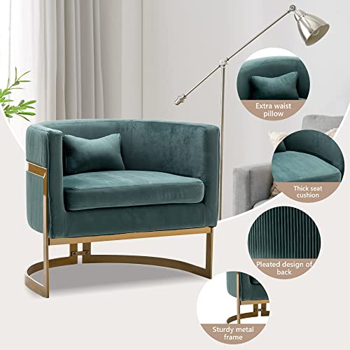 Apeaka Velvet Accent Chair, Modern Upholstered Arm Chair For Living Room Bedroom Sofa Side Chair Velvet Barrel Chair With Gold Legs Lake Blue #TOP4