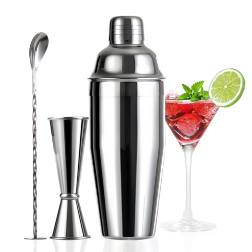 Thecosky 24oz Cocktail Shaker Set with Minimun 1/8oz Scale 1 oz 2oz Jigger - Monogramm Initials...
