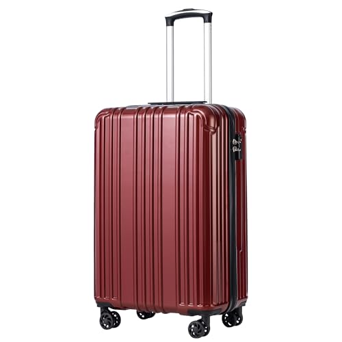 COOLIFE Koffer, Handgepäck Hartschalenkoffer Trolley ABS Reisekoffer mit TSA-Schloss und 4 Rollen,Crimson Red,M(55cm)