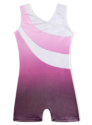 DAXIANG Gymnastics Leotards for Girls Kids Biketards with Shorts Gymnastics Outfit Pink Purple 9-10Y