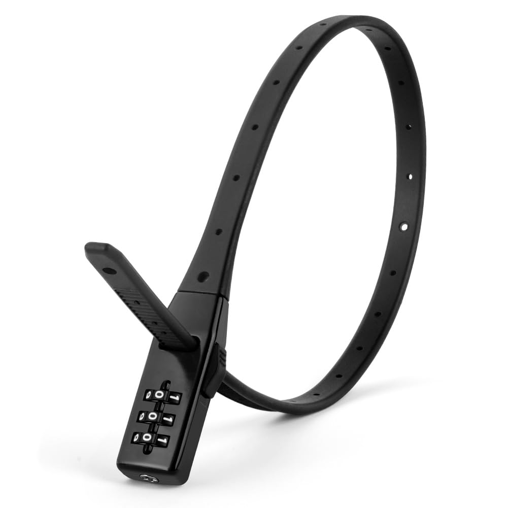 Flintronic Wielofunkcyjny krawat bezpieczeństwa i zamek rowerowy, zamek błyskawiczny Combi, kombinacja 3-kołowa, pasuje do roweru, kasku, zamka buggy, czarny