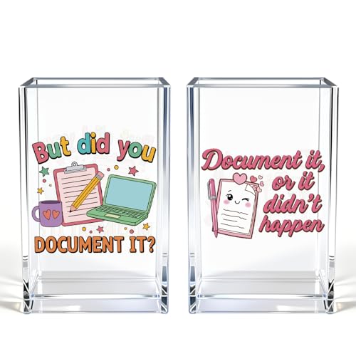 Vgrti Document It Acrylic Pen Holder Cup Set 2, Cute Pencil Holder Desk Organizer, Funny Desk Accessories, Work Humor Gifts, Sarcastic Office Gifts for Women Coworkers Teachers Nurses Employees Teams
