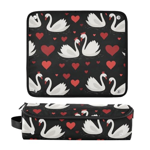 Bolsa de viaje Swan Heart Black Red para herramientas de cabello como plancha, rizador, secador y accesorios, organizador portátil resistente al calor miniatura 3