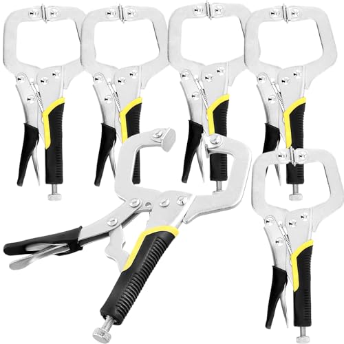 MAKTSAM 6 Pack 6 Inch Metal Grip Locking C Clamp Welding Pliers with Adjustable Screw and Swivel Pads, Face Clamps for Woodworking
