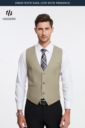 Image of HISDERN Mens Suit Vest Business Casual Dress Waistcoat Vest Solid Color Formal Wedding Vests for Suits or Tuxedo