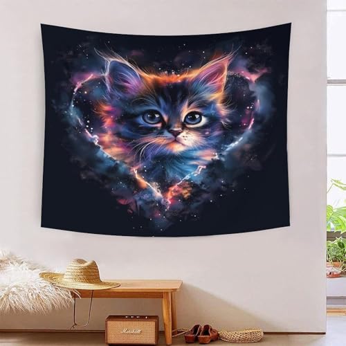 Tapisserie chat 3D grand format 180x230cm pour masquer un mur abime et decorer une grande piece