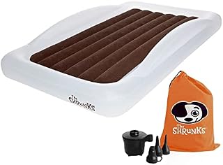 The Shrunks Toddler Travel Bed Portable Inflatable Air Mattress Bed for Travel or Home Use, White, Kids Air Bed for Camping and Sleepover with Security Rails and Electric Pump 152 x 94 x 23cm