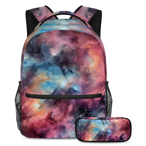 Cartable galaxie rose 2 pièces avec sac à dos et trousse de voyage pour fille et ado