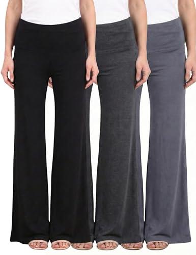 Image of Popana Wide-Leg Pants Palazzo Pants, Soft Lightweight Flowy Bootcut Wide Leg Lounge Pants for Women 3-Pack