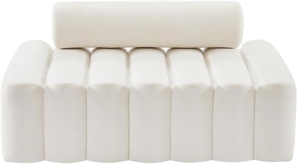 Meridian Furniture 647Cream-L Melody Collection Modern | Contemporary Velvet Upholstered Loveseat with Deep Channel Tufting