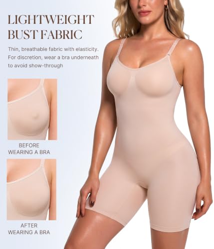 Image of BRABIC Waist Trainer Bodysuit for Women Tummy Control Shapewear Round Neck Seamless Butt Lifter Full Body Shaper