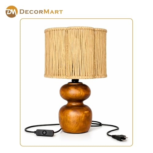 Image of The Decor Mart Jute Shade Table Lamp with Wooden Base|Sleek Decor Decorative Beside Light for Desk,Bedroom, Living Room, Home Office and Hotel(20x20x30 cm) (Off White)