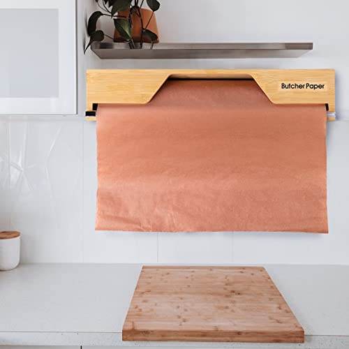 Libreshine Extra Long Butcher Paper Dispenser With Cutter, Holder For 18 Inch Aluminum Foil, Freezer Paper, Kraft Paper, Craft Paper Roll, Bamboo Wall Mount & Tabletop Foil Organizer #TOP6