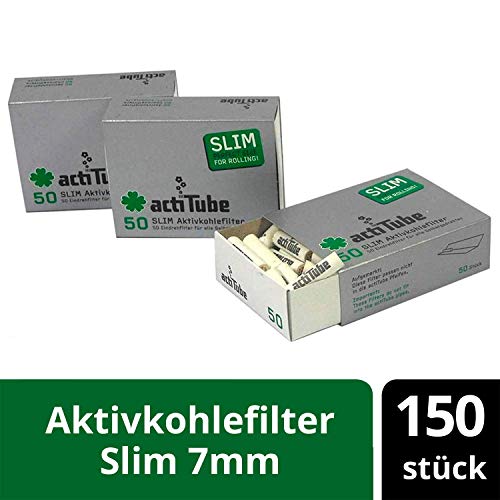 150 actiTube Slim Activated Charcoal Filters (3 boxes of 50) Display 7mm roll-up filters in actiTube tune activated charcoal filter tips - Image 2