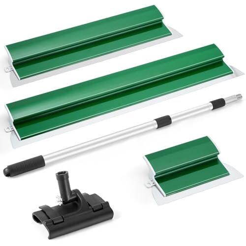 Drywall Skimming Blade Set, 25+60+80cm Smoothing Spatula Trowel Skim Blades, Flexible Stainless Steel, Aluminium Pole & Angle Holder Plastering Tools