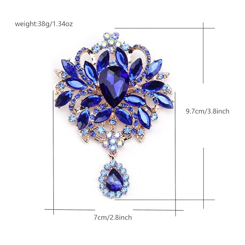 Image of LAXPICOL Wedding Bridal Big Brown Crystal Rhinestone Bouquet Brooch Pin for Women Golden Tone